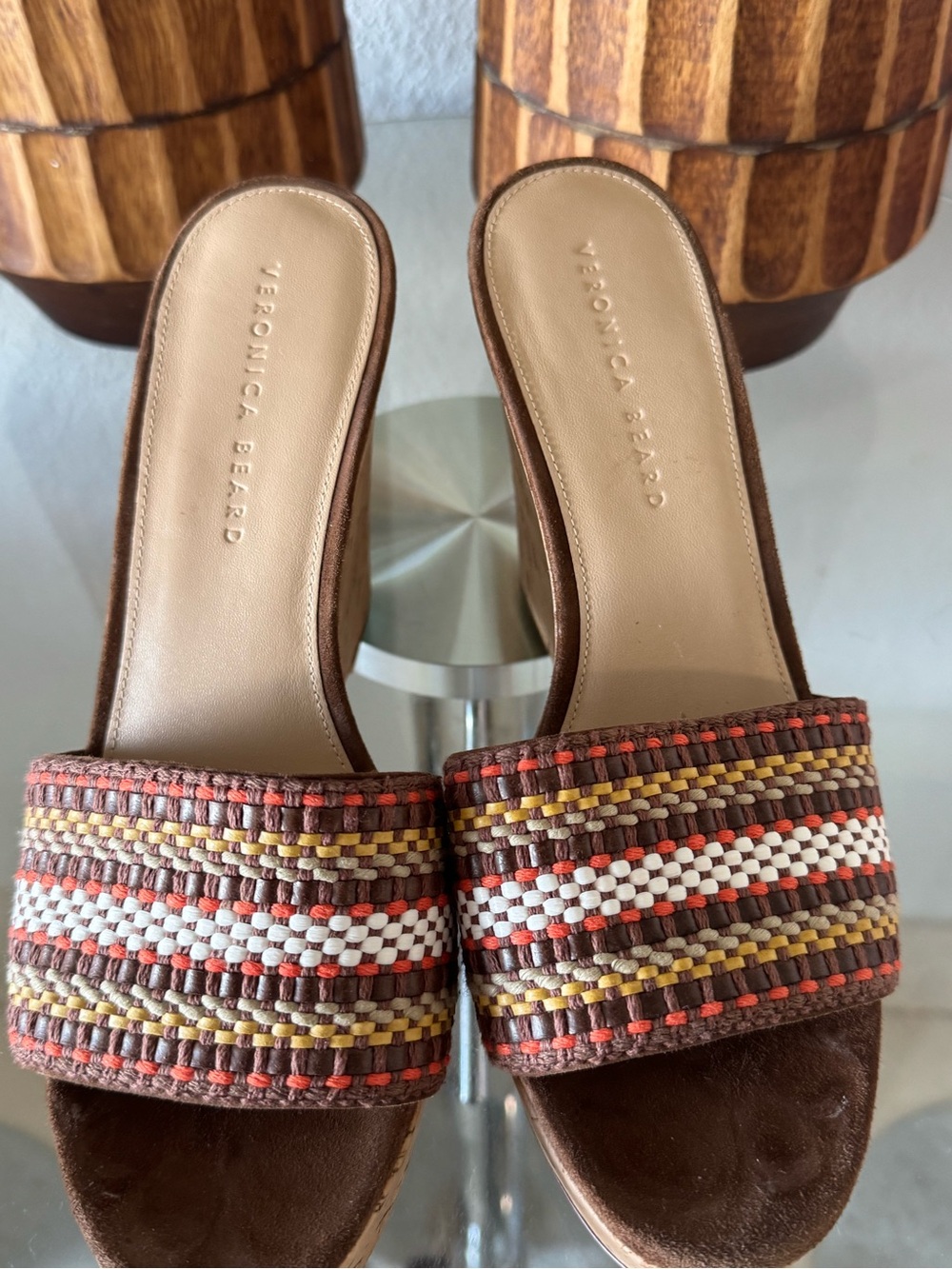 Veronica Beard Brown Woven Cork Platform Sandals with Multicolor Stripes - Picture 5 of 5